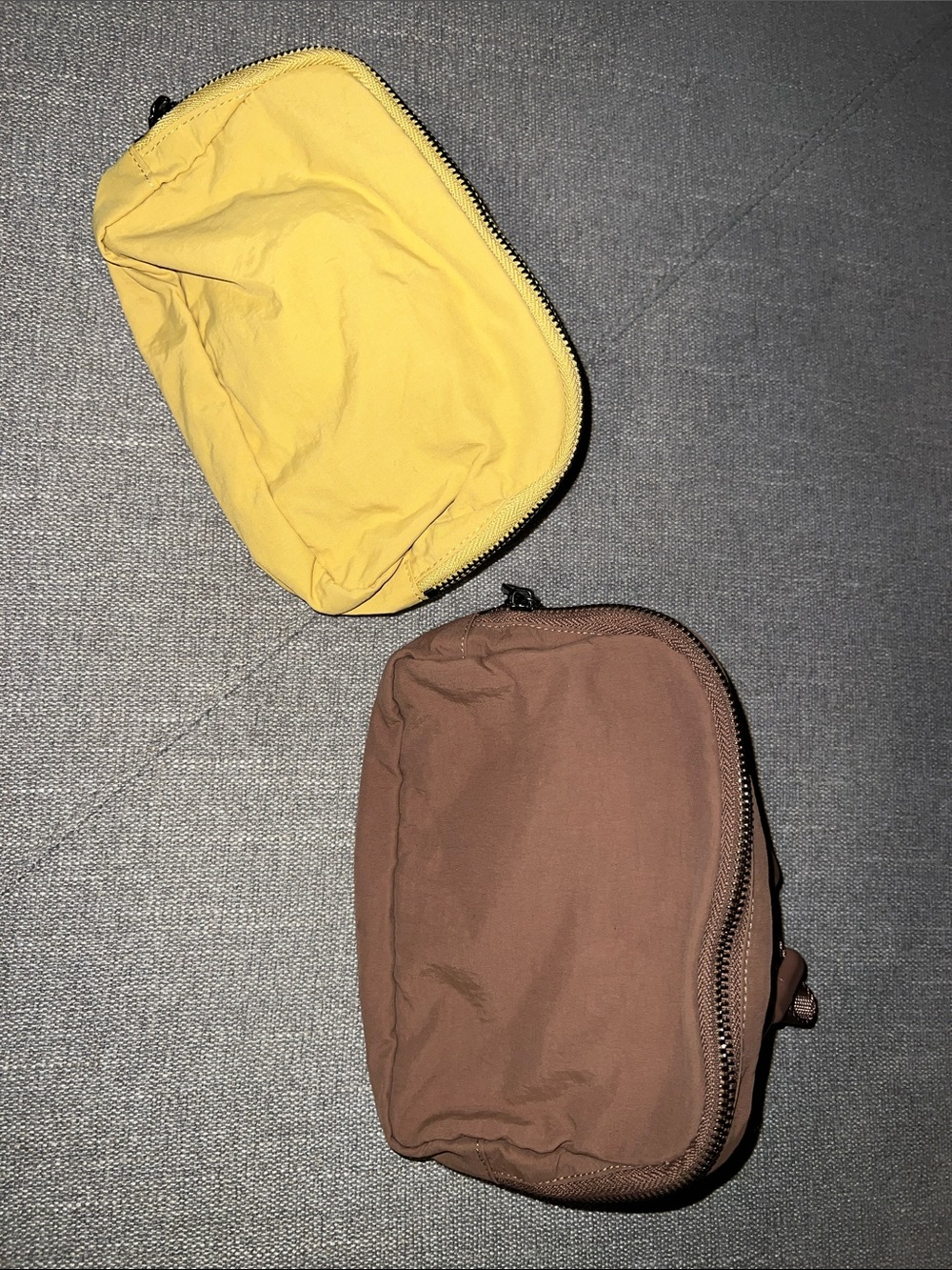Ododos Mustard Yellow and Brown Men’s Compact Zip Pouches - Set of 2